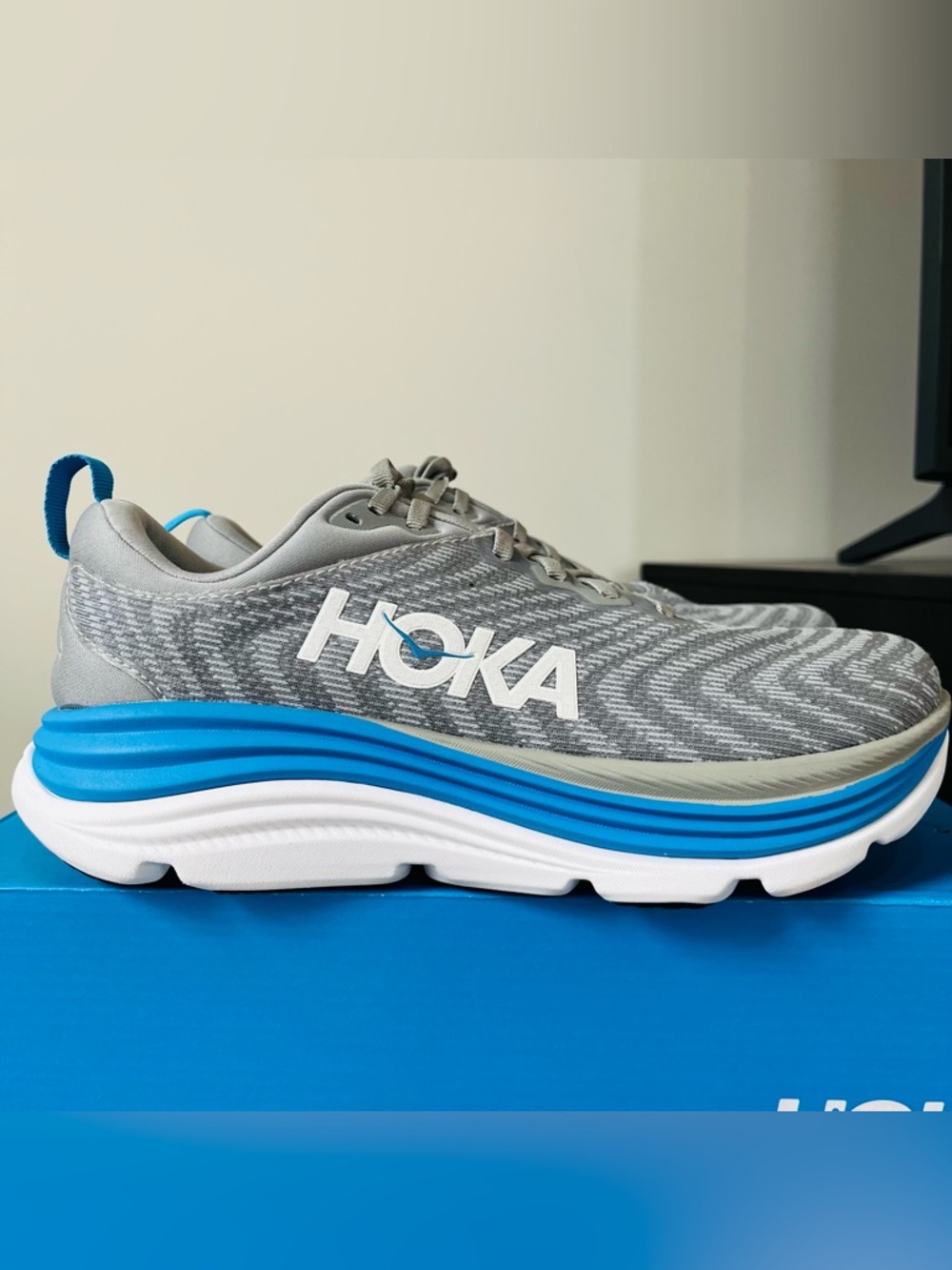 Sz 8(2E) Hoka One One Gaviota 5 Men's Limestone Diva Blue Running Shoes